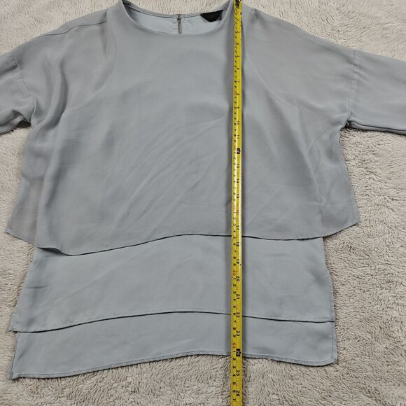Topshop Layered Blouse Women's 4 US Blue Grey Sheer Overlay Long Sleeve High Low - Picture 6 of 9